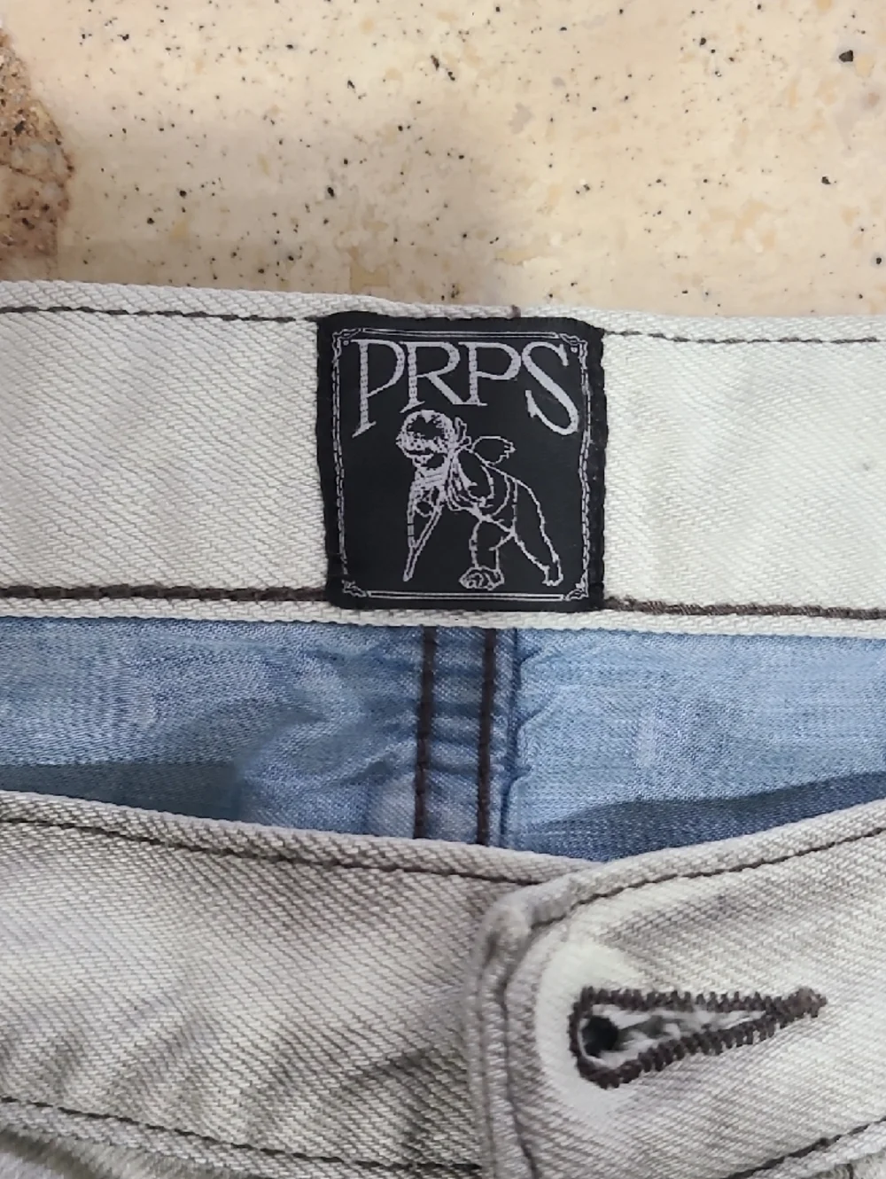 PRPS Men’s Light Wash Jeans with Blue Patchwork